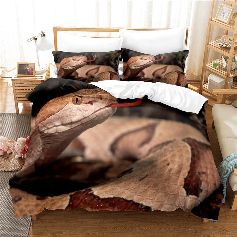 Snake Duvet Cover 3D Reptile Print Bedding Set Queen Size For Kids Adults Living Room Decor Green Snake Cobra Comforter Cover