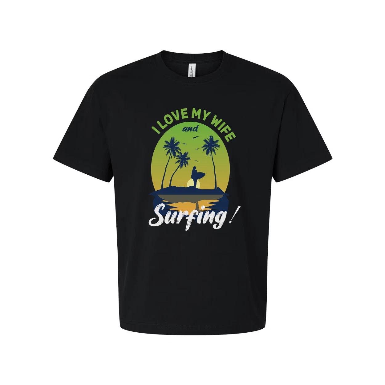 Unisex Surfing T-Shirt With Sunset Palm Trees And Surfer Silhouette Graphic Beac S