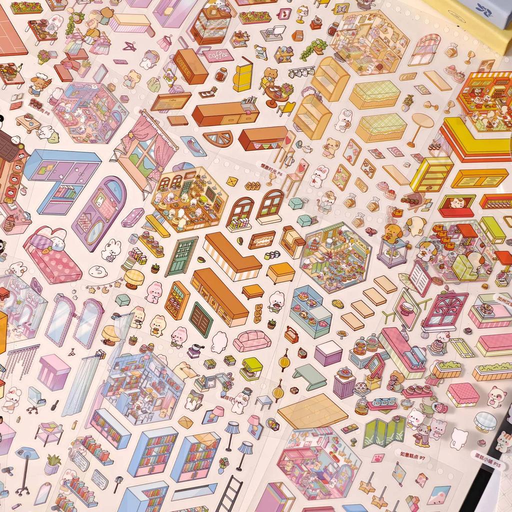 40pcs 3D Mini Diorama Sticker Book , Quiet Book Crafts with Miniature House Scenes, 3D Visual Journal Scene Stickers