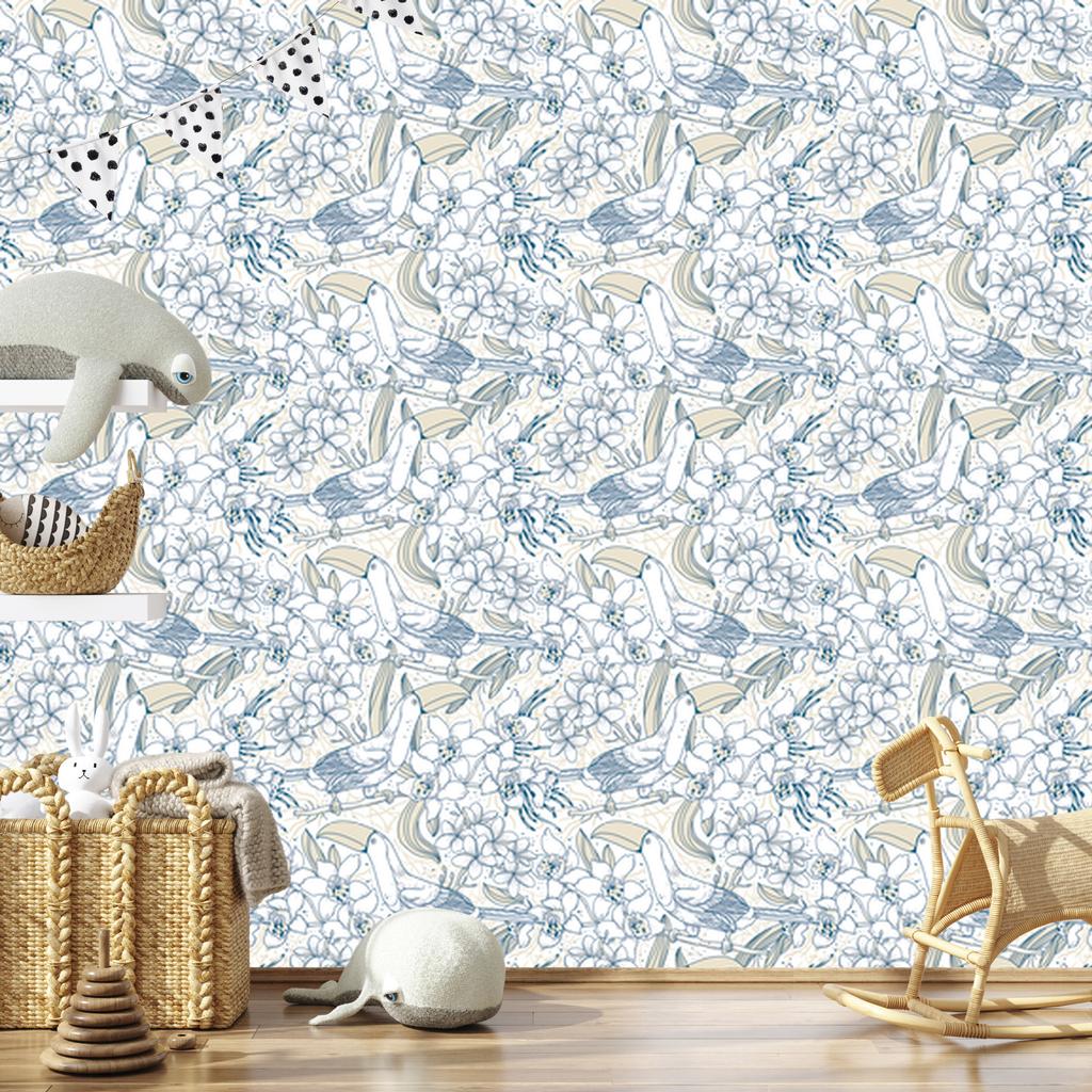 Toucans and Flowers Wallpaper for Living Room and Bedroom 50x1000