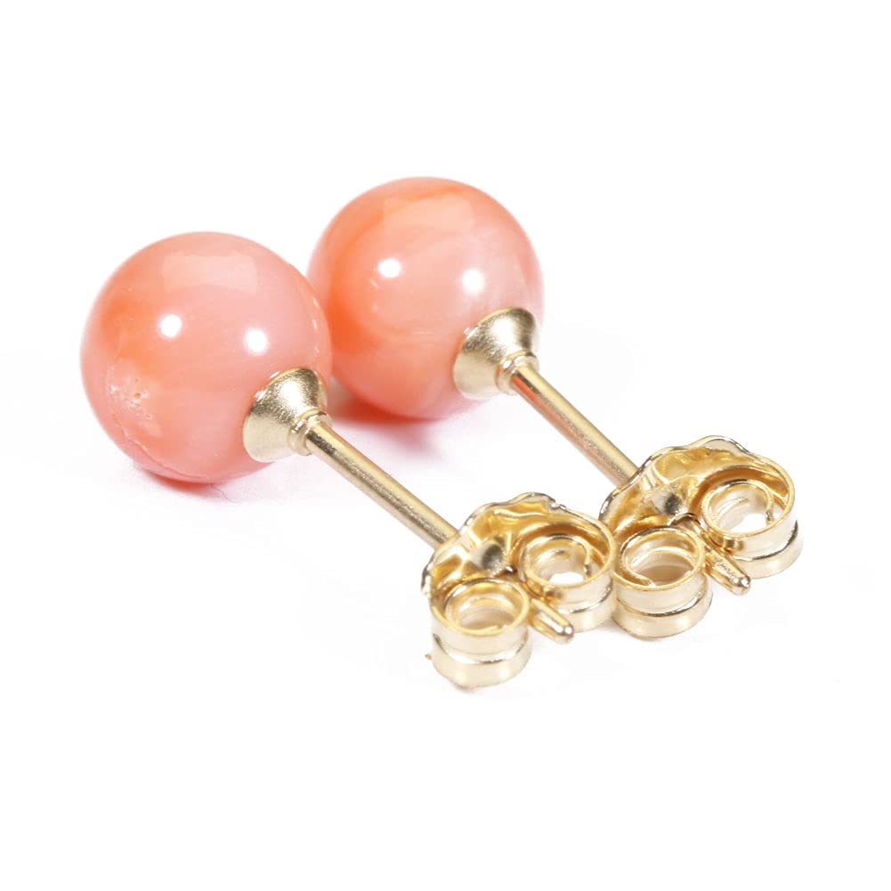 Pink coral and garnet coral earrings, round beads, gold-filled, undyed