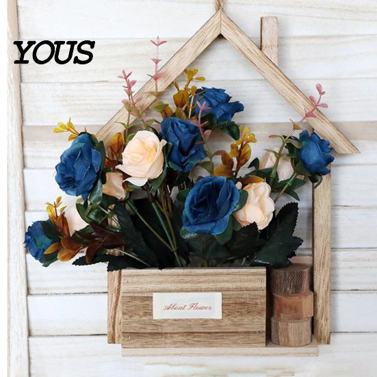 Vertical Wall Garden Decor Wooden Planter, Creative Hanging Flower Pot Basket for Indoor Plants Vase Faux Flowers, Rustic Living Room Balcony