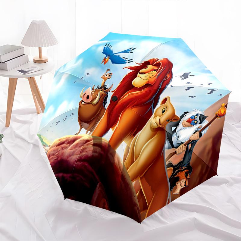 Lion King, Pride Rock Themed Automatic Opening and Closing Umbrella, Brightly Colored 8-rib Portable Umbrella