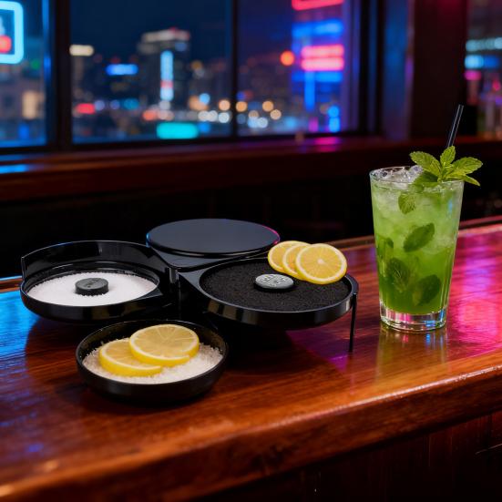 3-Tier Margarita Salt Rim Box for Large Glasses Double Compartment Glass with Juice Sponge Reusable Cocktail Bar Side Essential