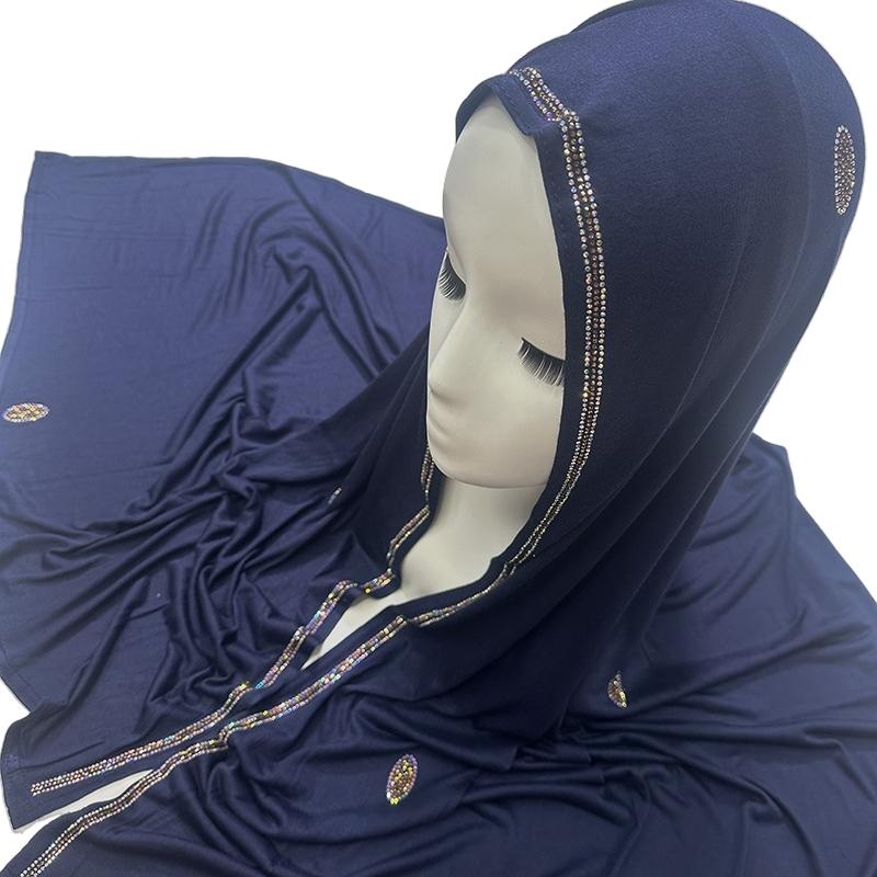 Luxury Czech Diamonds Mercerized Cotton Jersey Scarf Muslim Woman Premium Shiny Shawl Hijabs Arab Female Stretchy Turbans Wrap