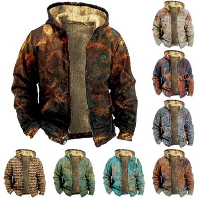 Men's Personalized Casual Printing Long Sleeve Zipper Sweater Thick Cotton Suit Winter