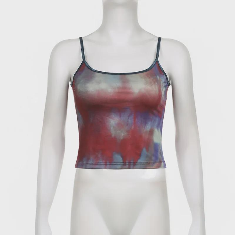 American Street Retro Print Mesh Crop Top Waist-High Vest