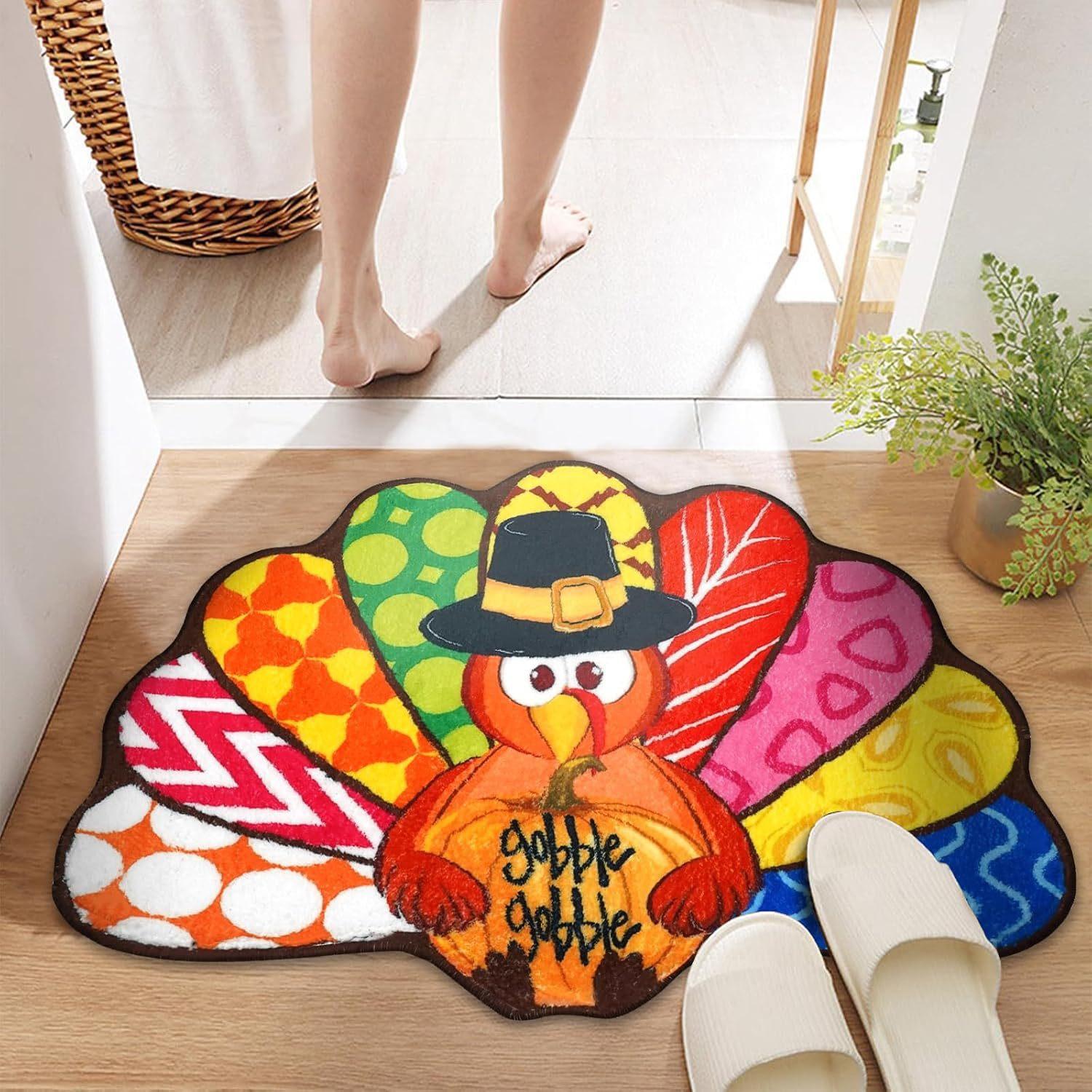 

VIKAMA Thanksgiving Floor Mats Turkey Pumpkin Door Mats Soft Bathroom Toilet Mats Living Room Bedroom Sofa Carpet Home Decoratio 40X60CM (1.3X2FT