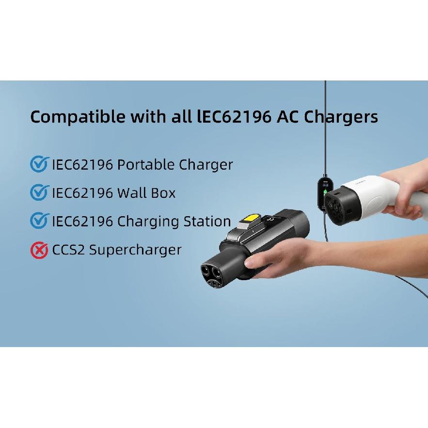 Type 2 to Tesla Adapter 7.2KW AC Charging for Type2 Charging Station to Tesla Model S/3/X/Y Car