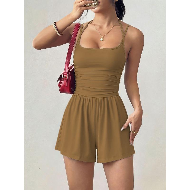 Strapless Women's Casual Summer Wide-leg Loose Chest-baring Waist-closing One-piece Pants Shorts