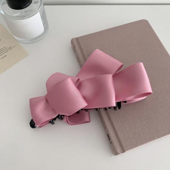 Women Hair Clip Anti-slip Teeth Three-Dimensional Bow Design Strong Grip Hair Claw Satin Texture Ponytail Holder Versatile Hair Accessory