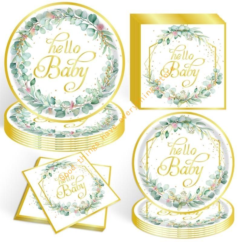 10/20Pcs Disposable Paper Plates Paper Napkins Baby Showers Tableware Supplies for Kids Birthday Baby Showers Parties 55KF