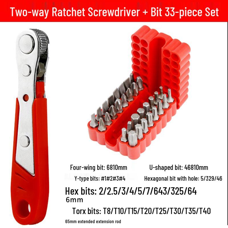 Reversibler magnetischer rechtwinkliger Ratschenschraubendrehersatz mit Kreuzschlitz- und Schlitzbits