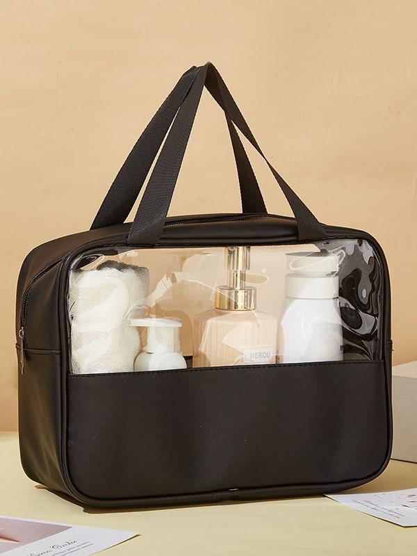 Large Capacity Waterproof PVC Patchwork Makeup Bag - Semi-Transparent Toiletry and Portable Travel Storage Bag