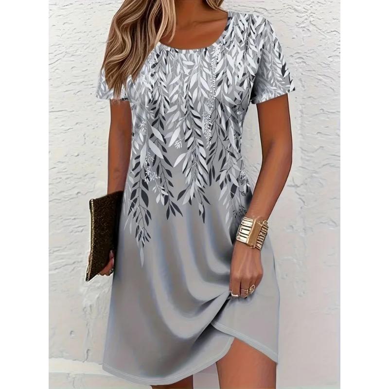Fashion Women's Crew Neck Dress 3D Casual Color Printing Casual Dress Crew Neck Dress