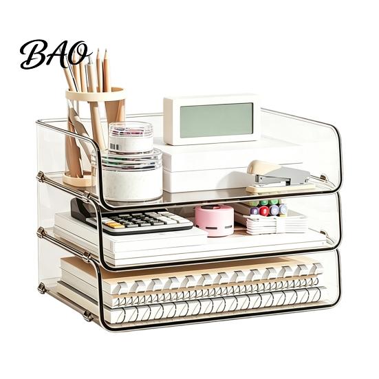 Multi Layer Desk Organizer Clear Acrylic File Tray, 1/2/3/4/5 Tier Paper Ducument Office Supply Storage Rack Box, Stackable Supplies Compact