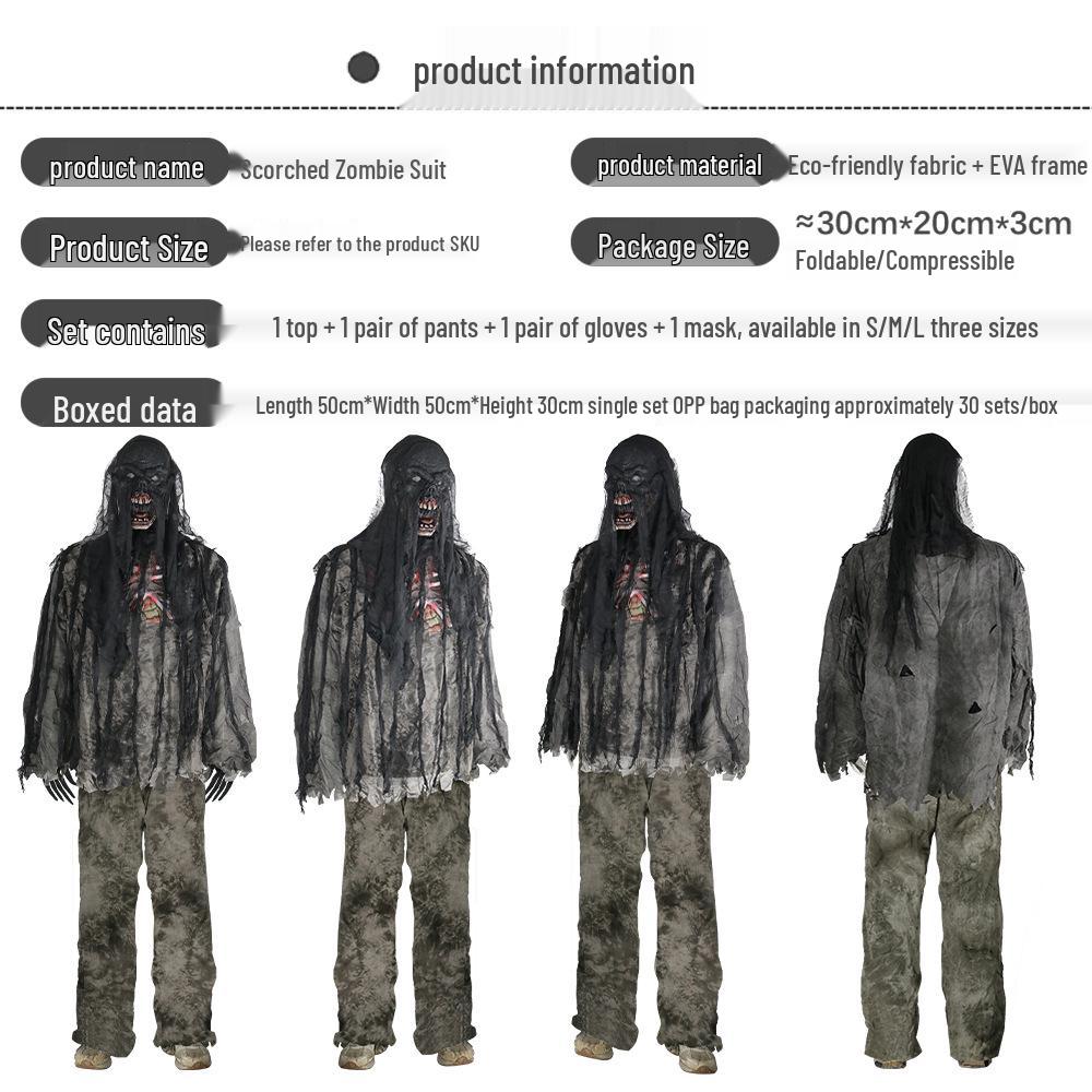 Burnt Zombie Costume Set: Halloween Masquerade Party and Haunted House Props