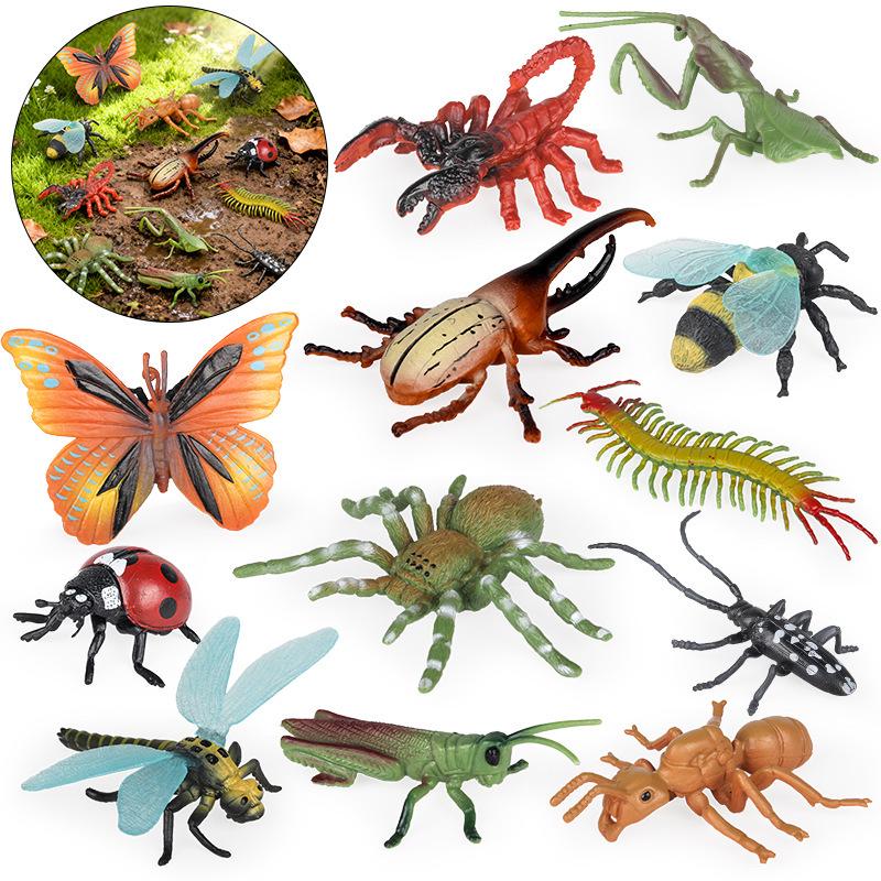Animal Model Toys Set: Bee, Spider, Centipede, Mantis, Grasshopper, Dragonfly, Butterfly, Beetle, Scorpion, Ant.