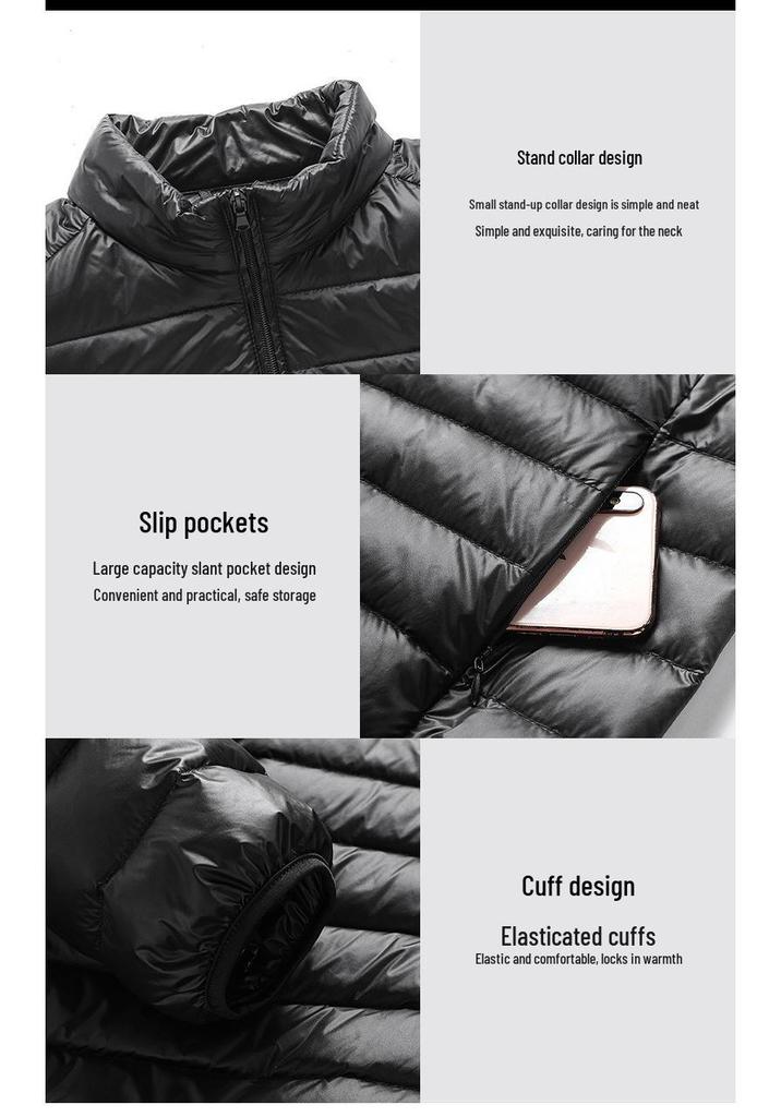 Men's Lightweight Down Jacket 2024: New Style, Portable, Versatile, Large Size, Solid Color for Autumn/Winter.