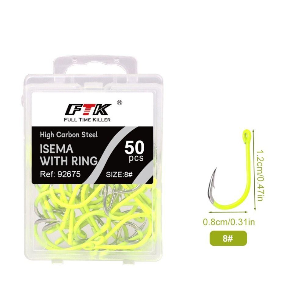 50pcs/box Anti-rust Barbed Fishing Hooks With Barb Fluorescence Hook  Sea Fishing Tackle