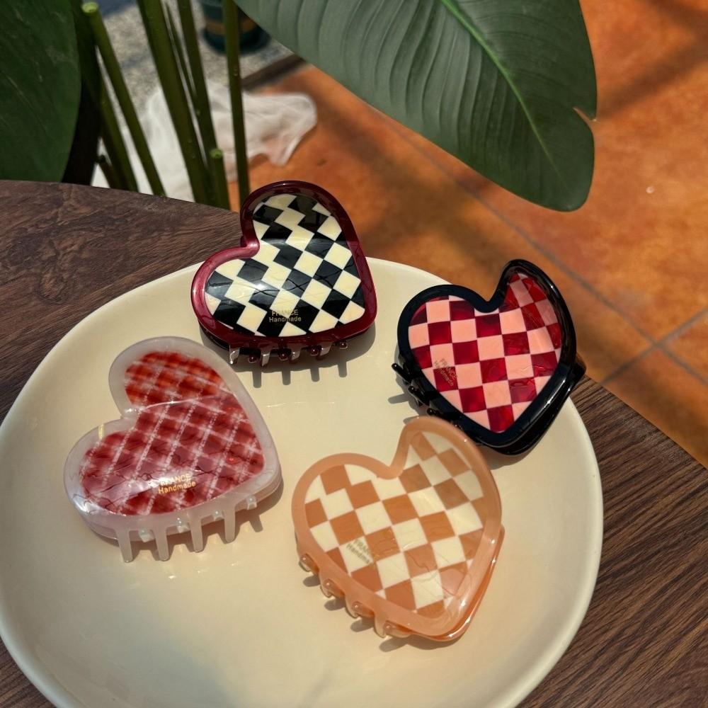 Elegant Acetic Acid Hair Claw Acrylic Plaid Hair Claw Fashion Heart Shark Clip  Friends