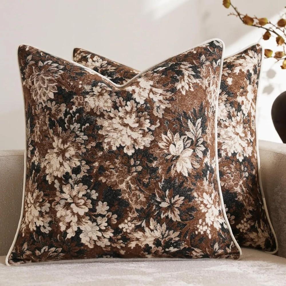 Jacquard Weave Floral Throw Pillowcase Yarn-Dyed Accent Couch Pillow  Home Farmhouse Style