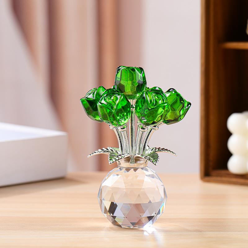 Ornate Crystal Rose Sculpture Handmade Artful Decor for Romantic Atmosphere