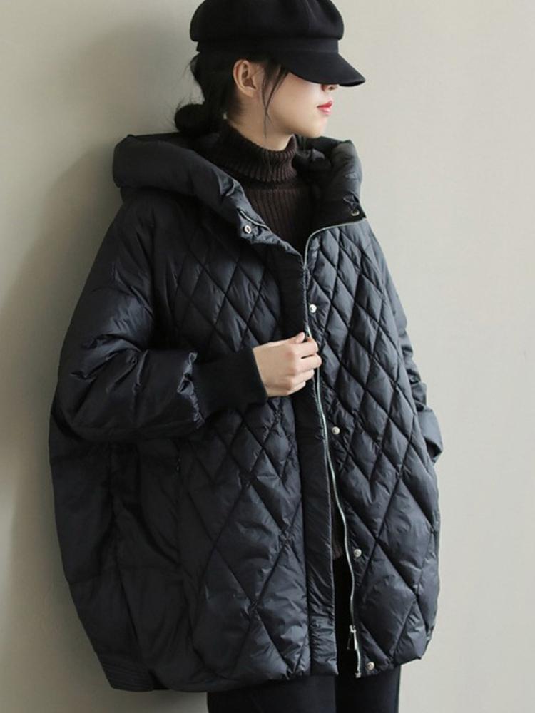 Autumn Winter Casual Down Coats Women's Fashion Loose Hooded Jacket Solid Color White Duck Down Parka Streetwear