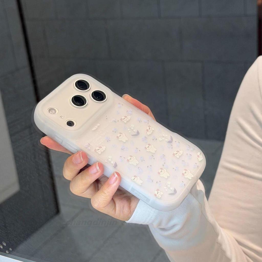 Cute Purple Floral Puppy Phone Case for iPhone 17 Pro Max Apple 14-16, Transparent 15