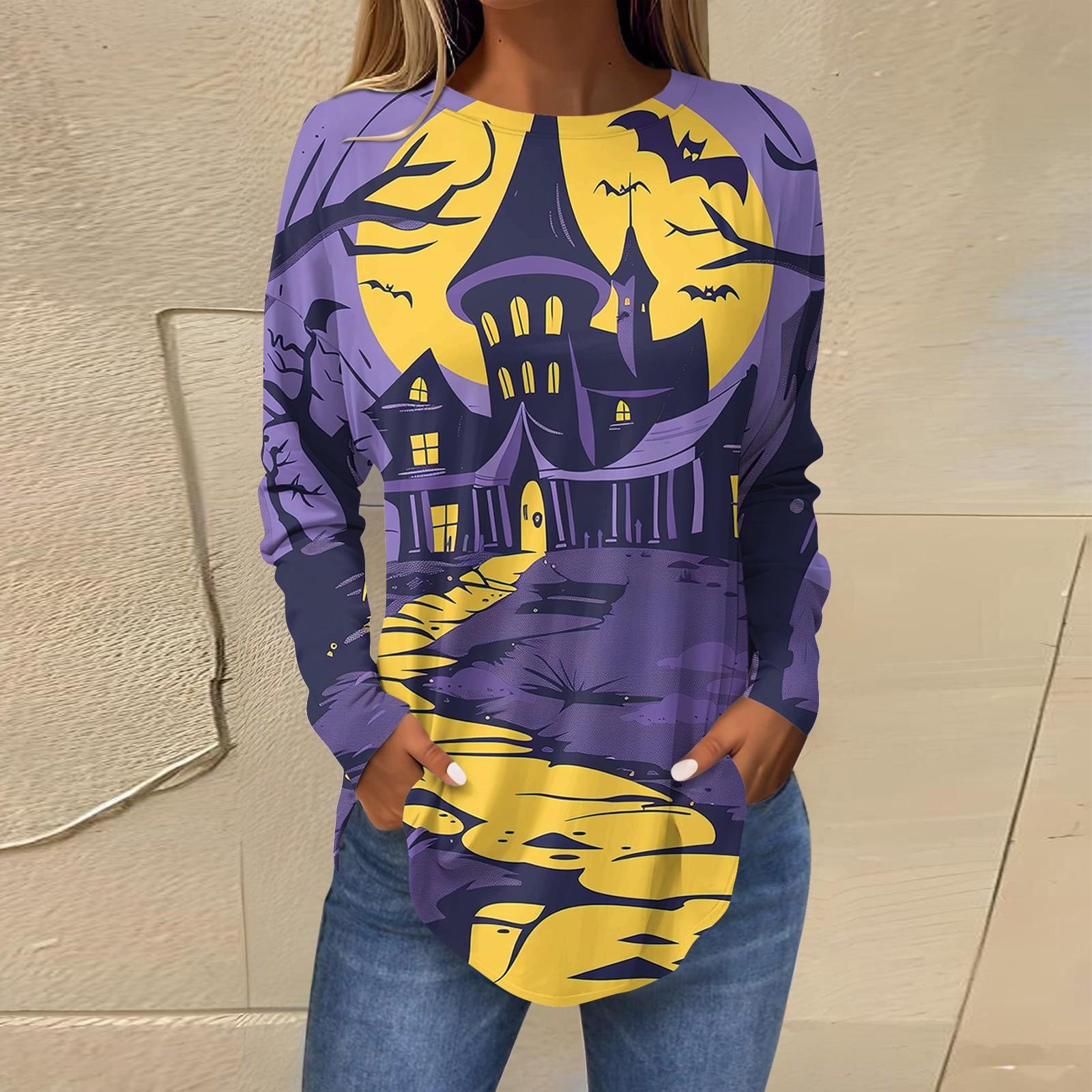 

Женская свободная футболка с длинным рукавом с круглым вырезом и принтом, верхний пуловер XL жёлтый