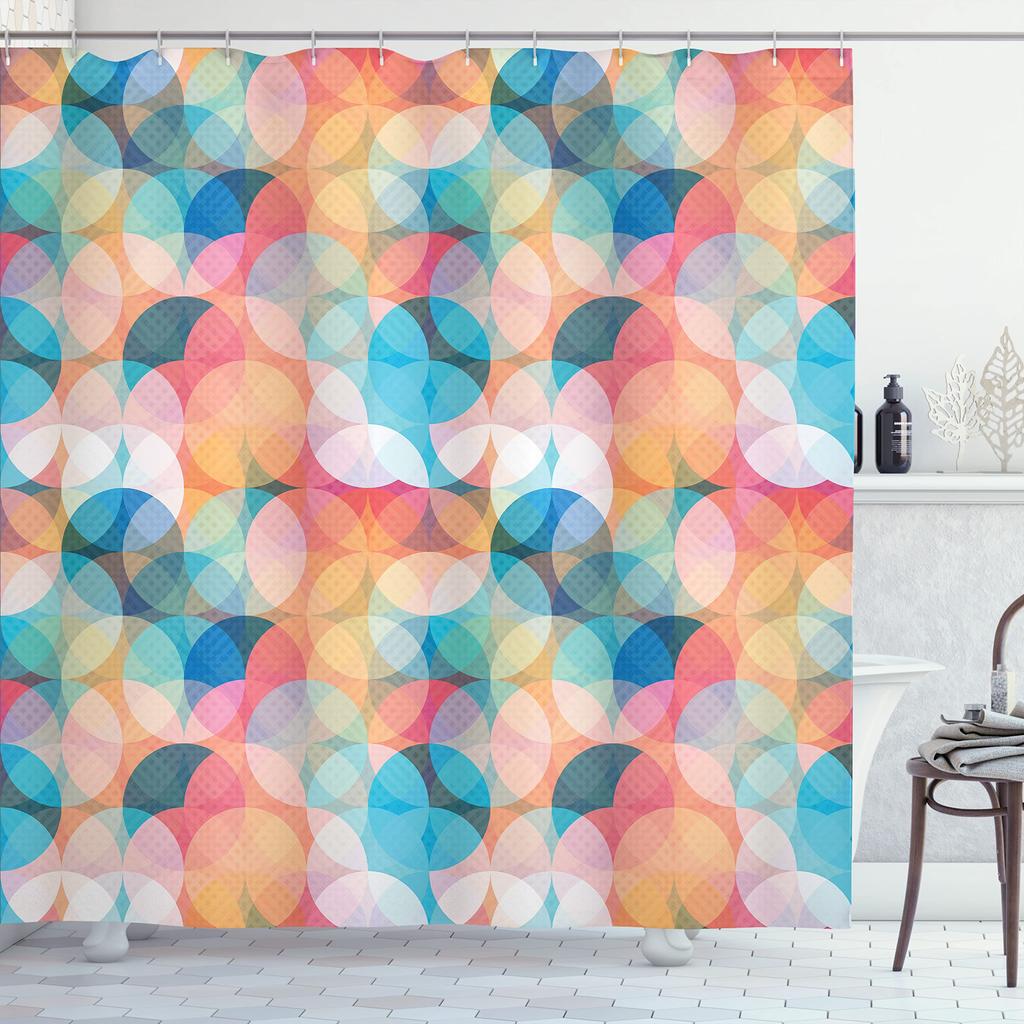 Geometric Shower Curtain Mid Century Vintage Geometric Bathroom Curtain with Hooks Waterproof Polyester Fabric Shower Curtain