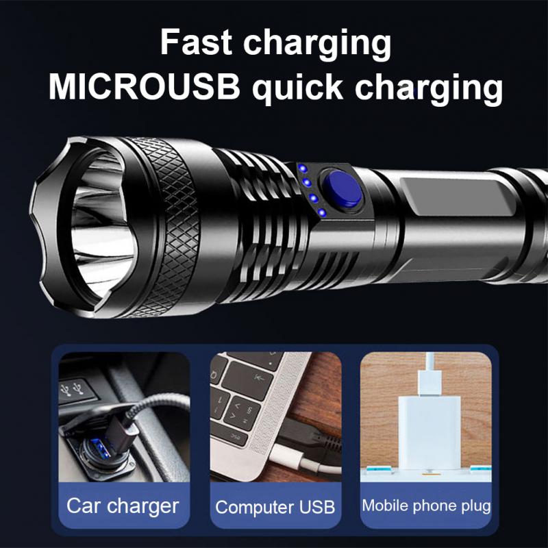 New High-power LED Flashlight USB Rechargeable Portable Scalable Waterproof Strong Light Flashlight Outdoor Portable Carrying
