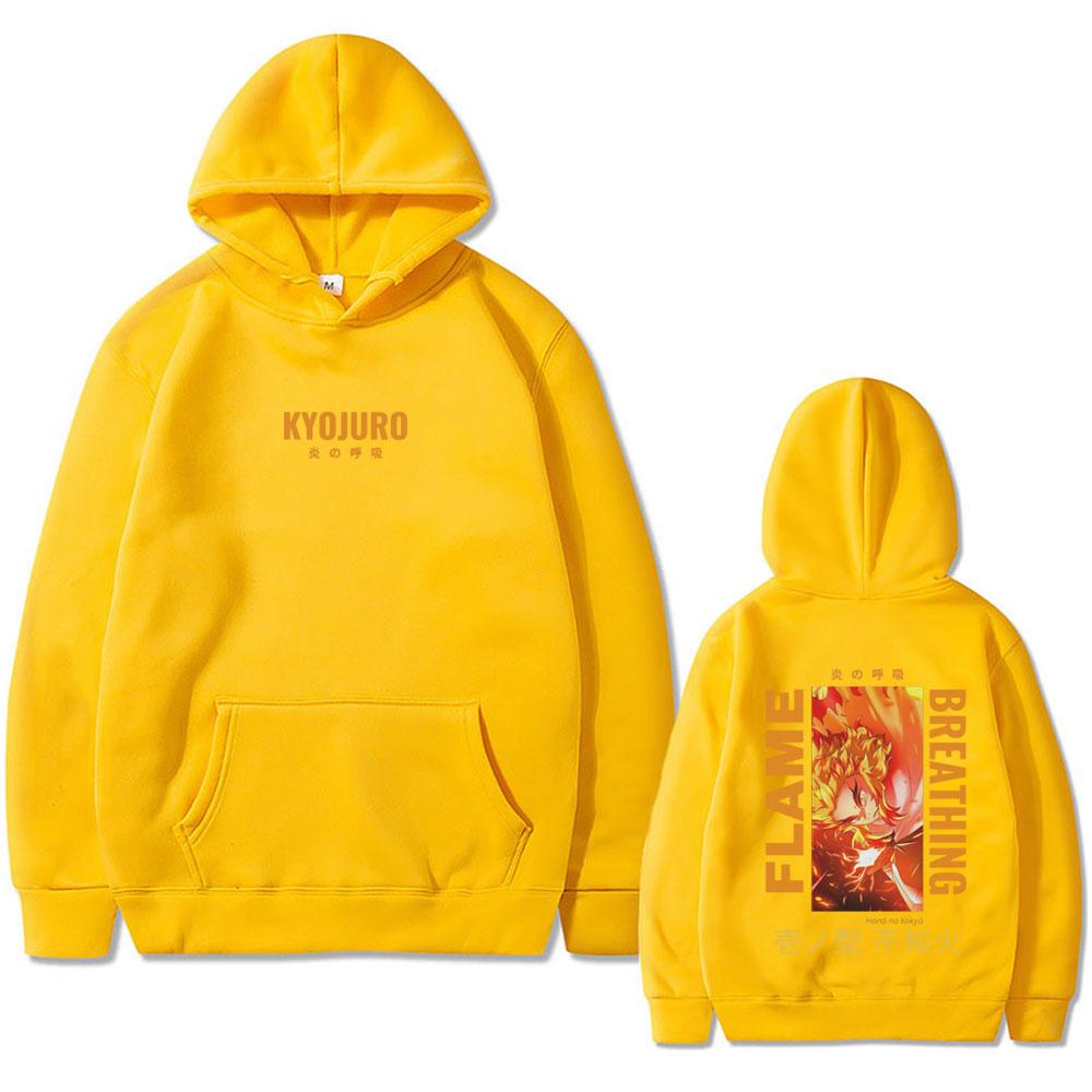 Harajuku Anime Demon Slayer Hoodie Rengoku Kyoujurou Printed Sweatshirt Men Women Fall Winter Long Sleeves Hoodies