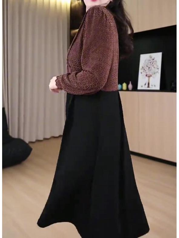 Spring Korean Plush Loose Plus Size Influencer Dress for Middle-Aged Women