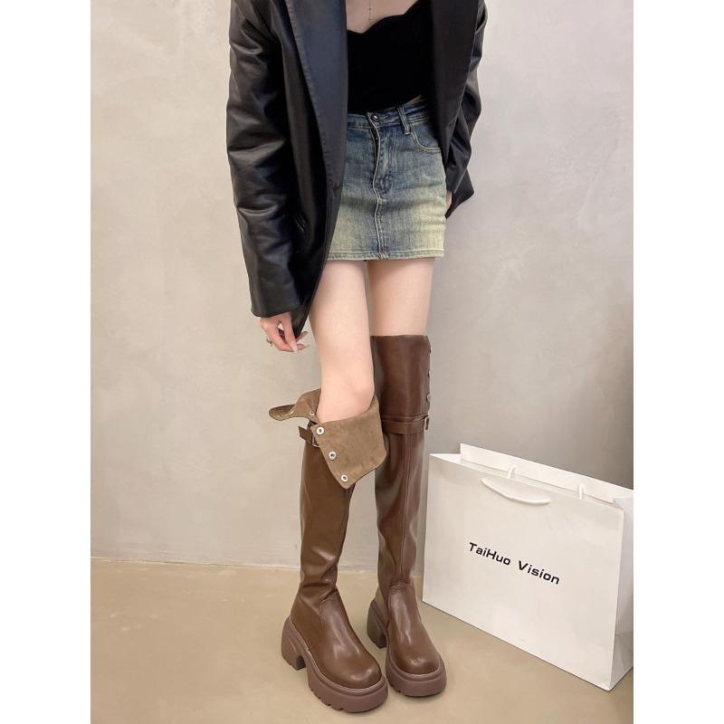 Thick-soled over-the-knee boots for women's spring and autumn new two-wear versatile and thin retro thick-heeled knight boots long boots