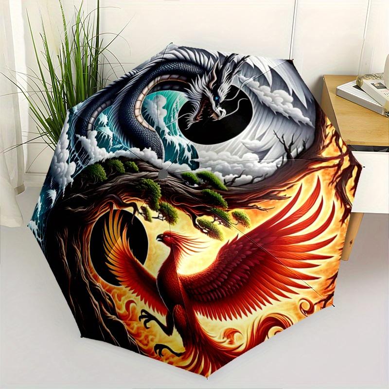 1pc Yin Yang Dragon Phoenix Auto-Open Close Umbrella: Portable Folding Design, 8-Bone Iron Frame, Outdoor, Festival Gift for Fans, Travelers, Dai