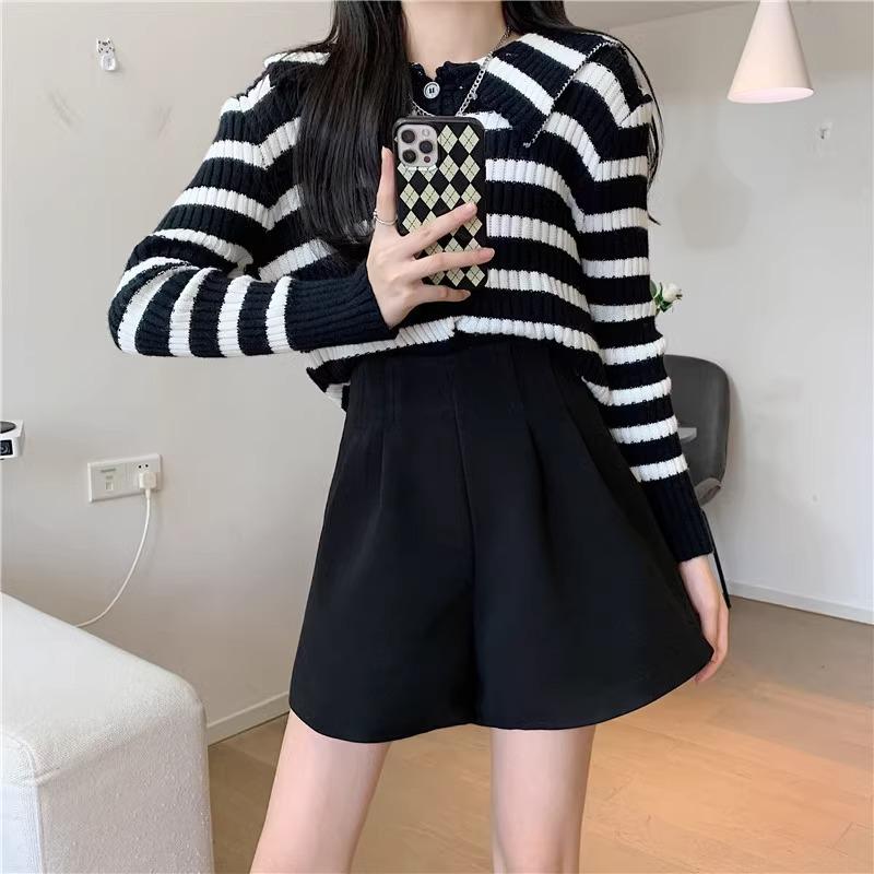 New 2024 High-Waisted Slimming Woolen Booty Shorts - Petite Women's Wide-Leg Pants for Autumn/Winter
