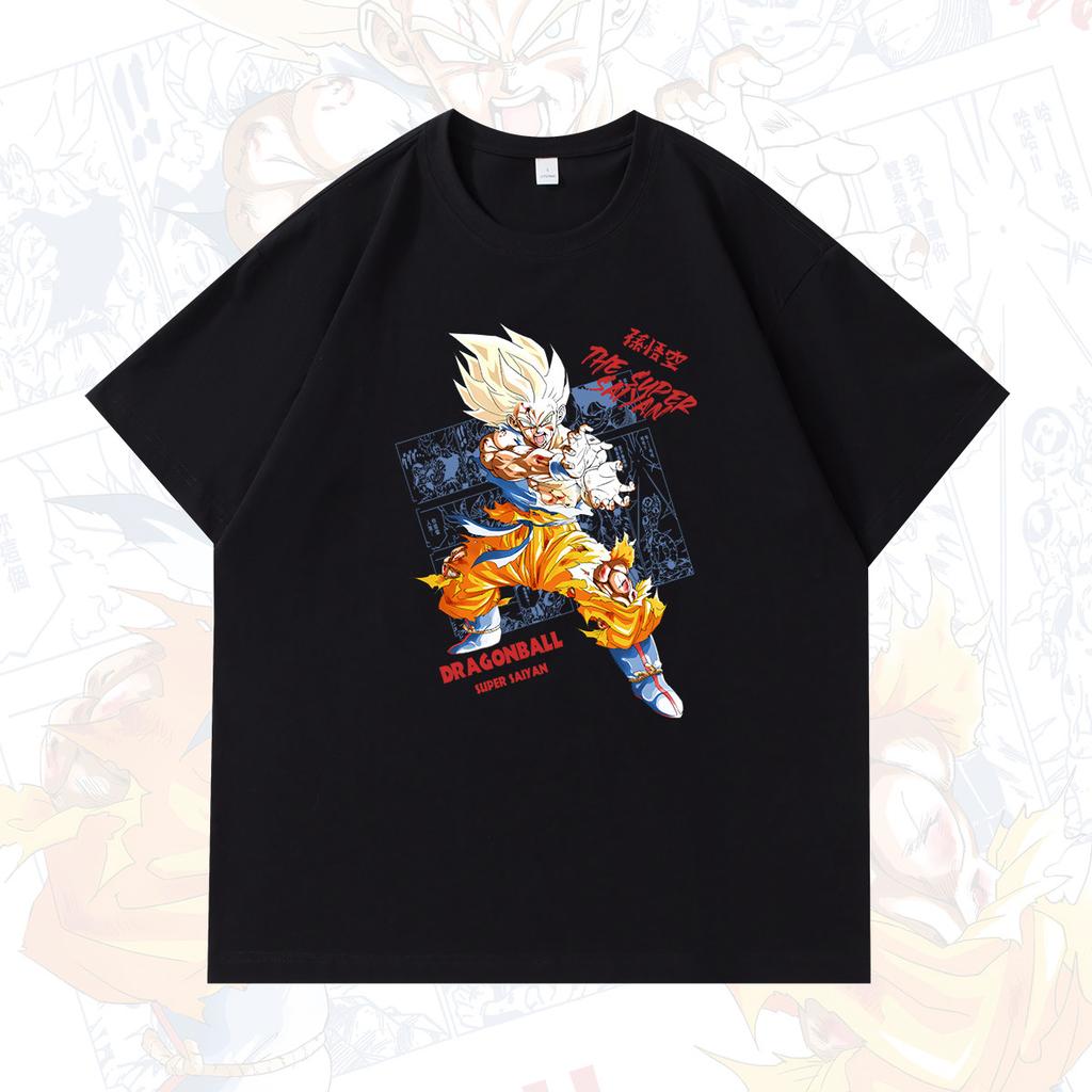 Dragon Ball Anime Peripheral Printed Japanesestyle Pure Cotton Shortsleeved Tshirts for Men and Women Super Saiyan
