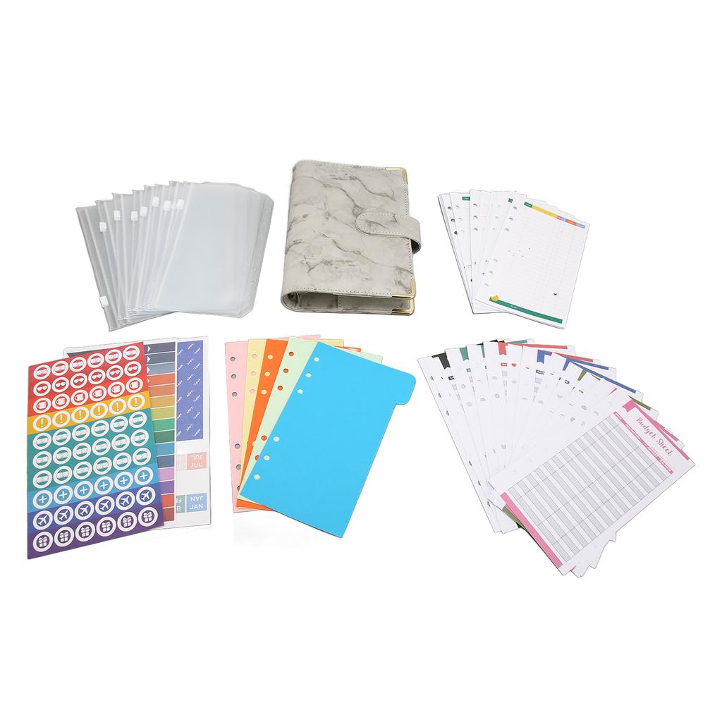 Budget  with Cash Envelopes PU Leather Marbling A6 Money Saving  for Cards Bills Gray