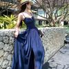 New French temperament backless suspender dress women's summer seaside vacation waist thin split fork dress