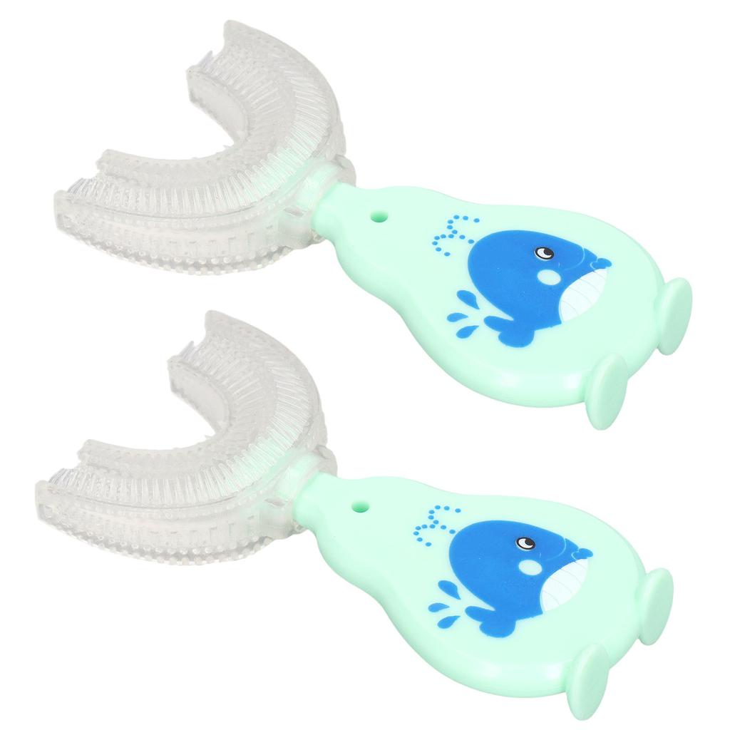 2pcs U Shaped Toothbrush Food Grade Soft Silicone Manual Training Toothbrush 360 Degrees Oral Cleaning for Baby L for 6 to 12 Years Old
