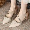 Nude high heels women's summer French thick heel pointed head rivet bag head empty sandals 2025 new foreign style