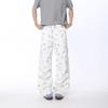 Trend Floral Pleated Wide-leg Jeans Men's and Women's Mid-waist Design Sense Large Pockets Loose and Thin Straight Floor Pants