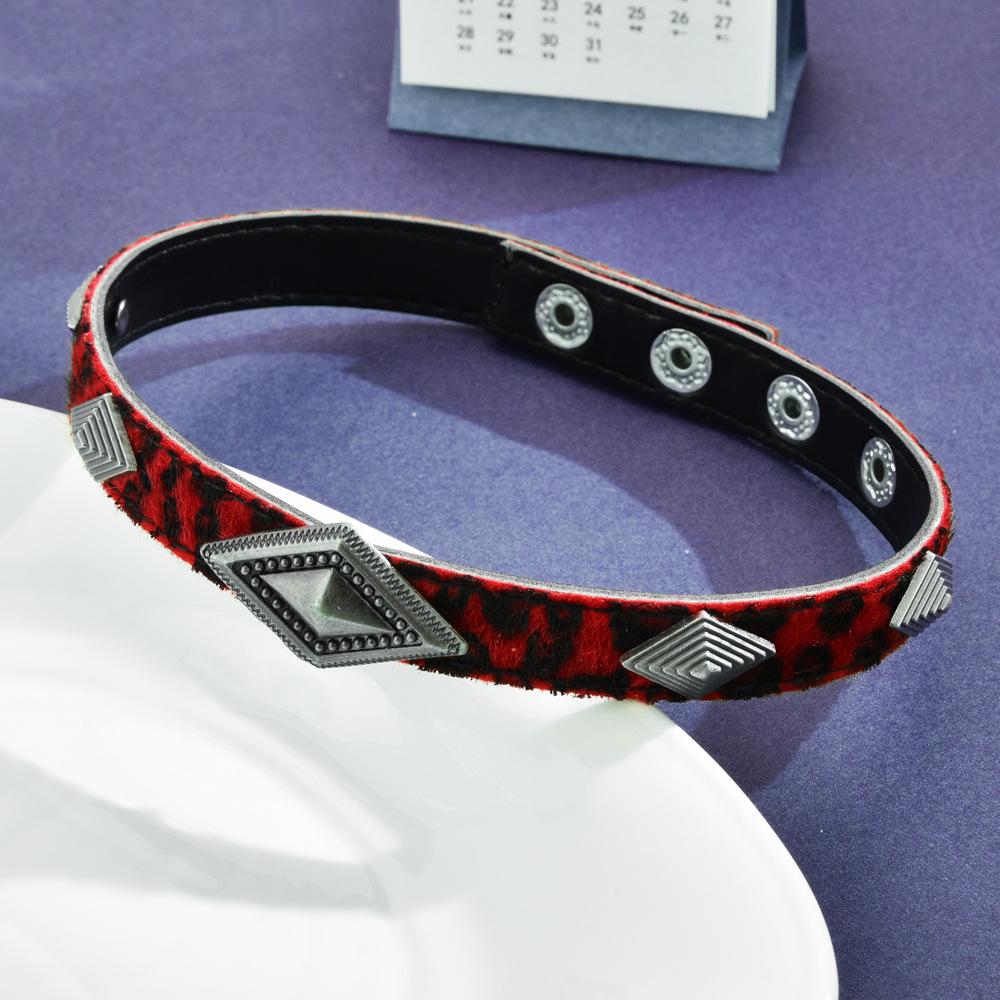Retro Love Necklace Red Leopard Print Neck Strap Clavicle Chain Pendant Necklace