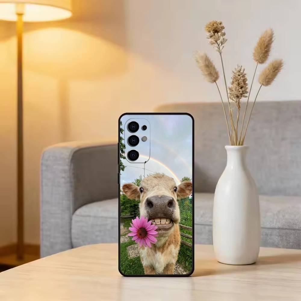 Cute Cattle Phone Case For Samsung S25,S24,S21,S22,S23,S30,Ultra,S20,Plus,Fe,Lite,Note,10,Black Cover