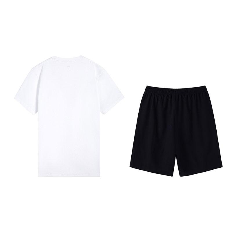 Li-Ning Versatile Breathable Short Sleeve T-Shirt Comfortable Shorts Casual Sports Suit Men Suit Standard-White Black W871-2+W515-1