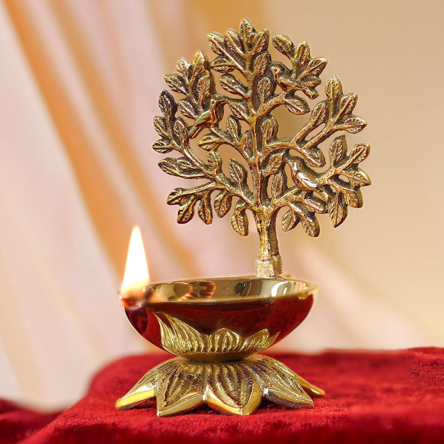 Behoma 100% Pure Brass Kalpavriksha Diya for Puja | Religious Deepak for Mandir, Temple, Office & Home Decoration |