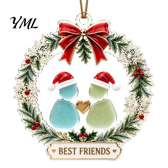 Acrylic Pendant for Holiday Decoration Best Friends Christmas Wreath Pendant, Hanging Ornament, Gift Decorative Piece Party DIY Festive Accents