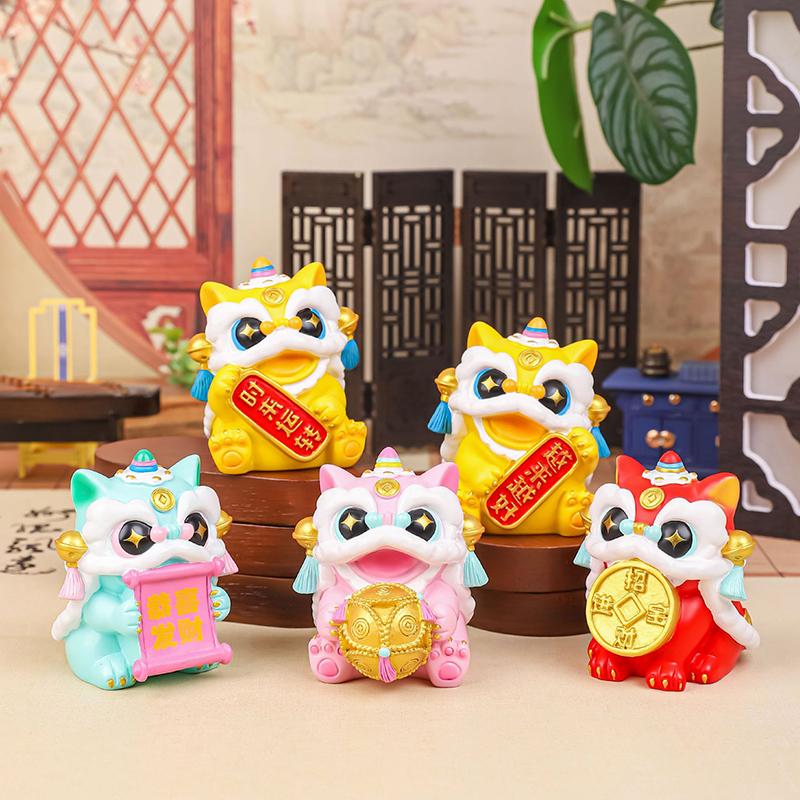 Cute Mini Fortune Dance Lions Figurine Blessing  Year Dance Lions Statue Chinese Style Lucky Small Ornament