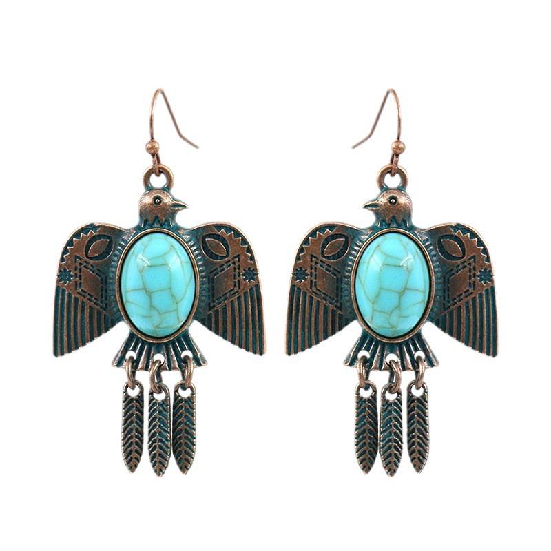 Earrings Bohemian Owl Bronze Vintage Carved Geometric Tassel Earrings Women